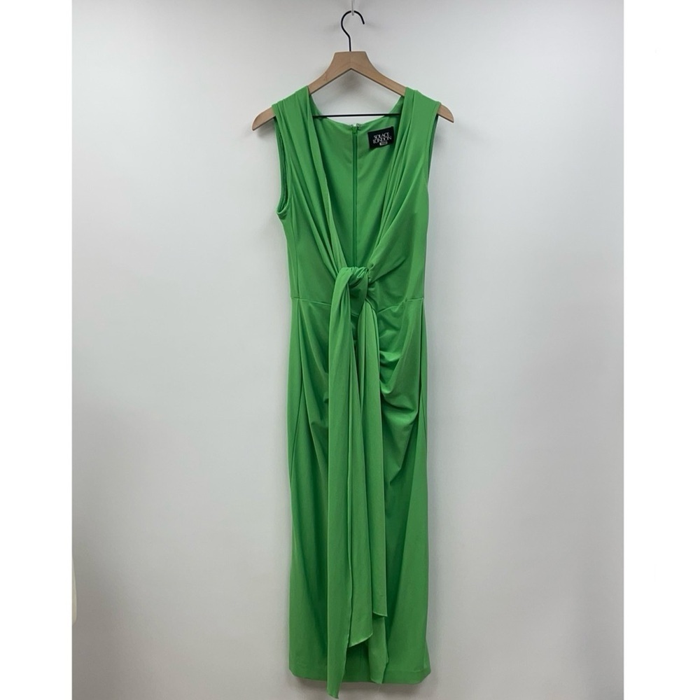 Solace London Lorena Draped Tie Plunge Ruched Sheath Gown Maxi Dress Green 8